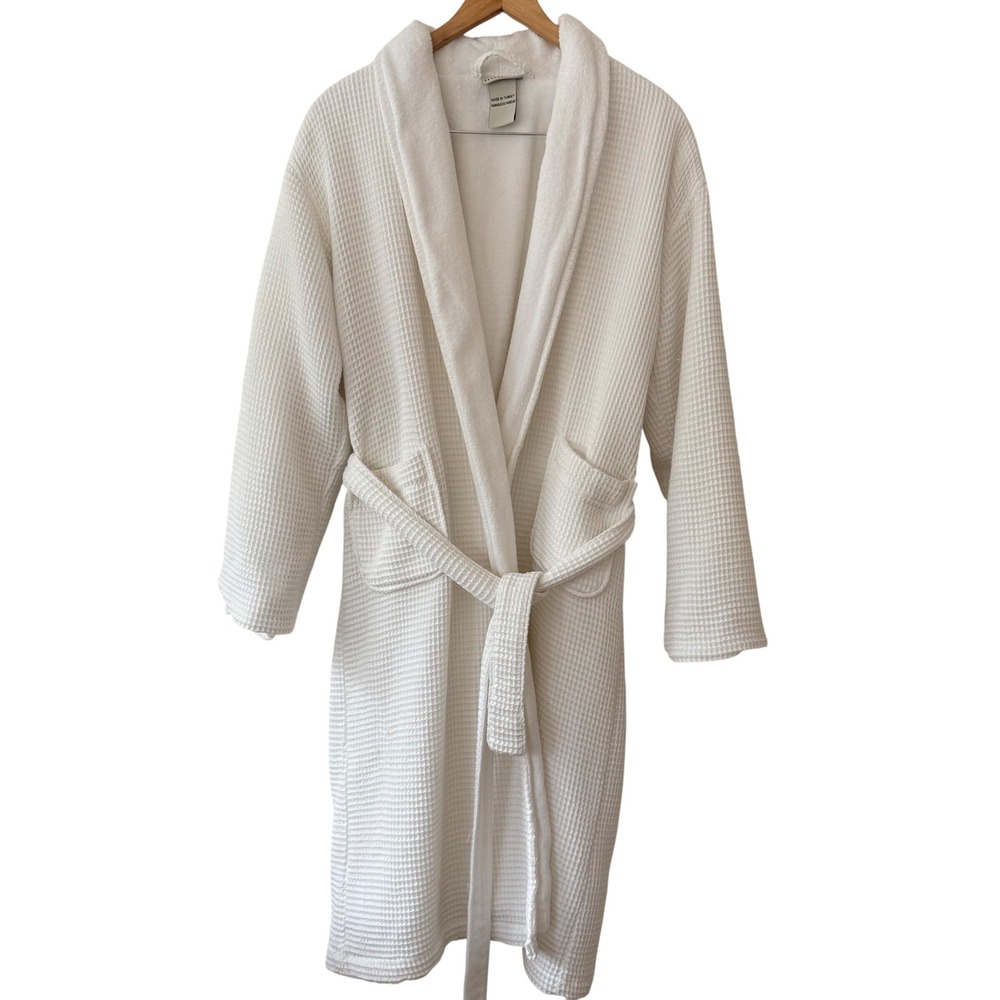 Pottery Barn Luxury Turkish White Waffle Weave Terry Lined Spa Robe Made Unisex